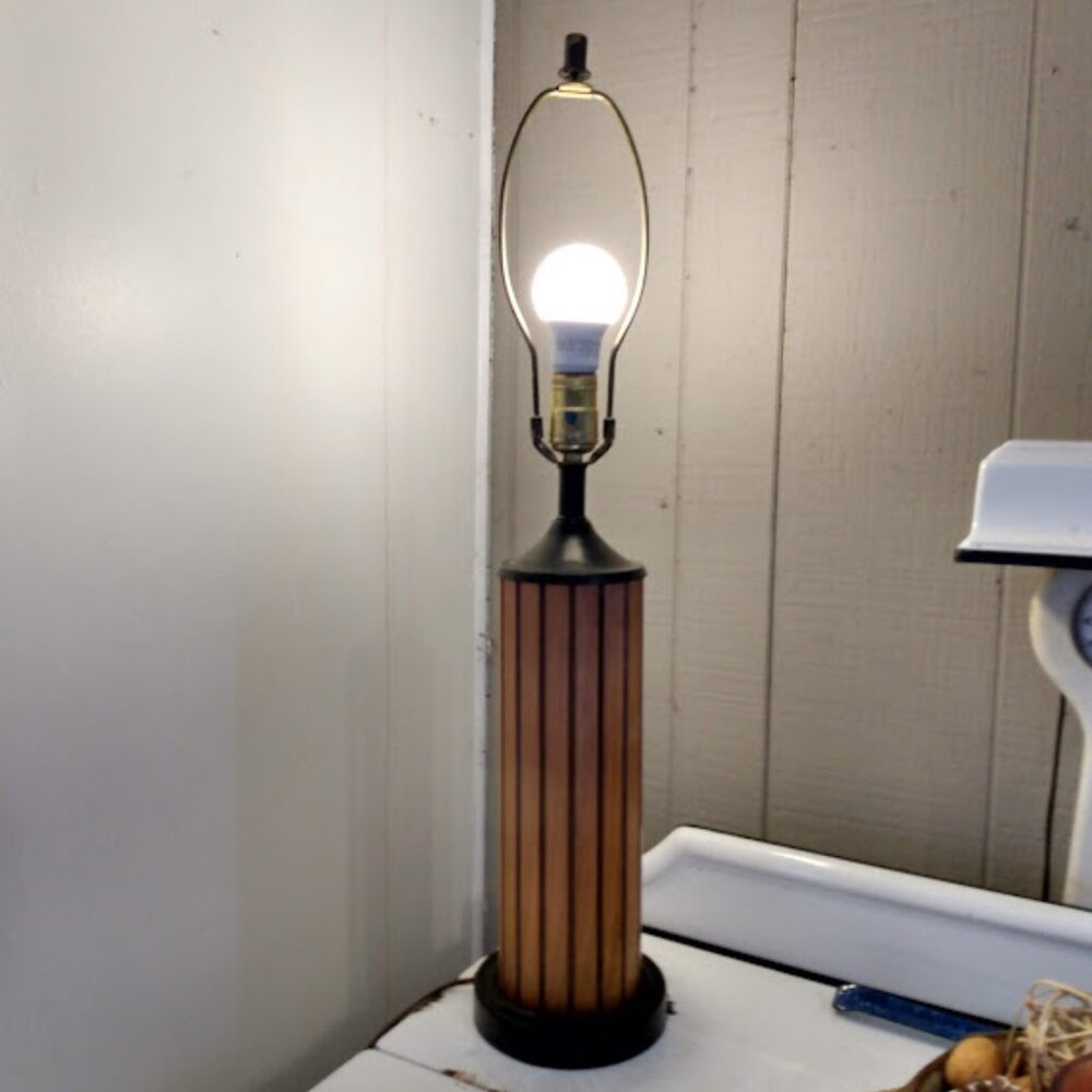 Vintage Danish Modern Wegner Gruvwood Pattern Mid Century Wood Slat Table Lamp